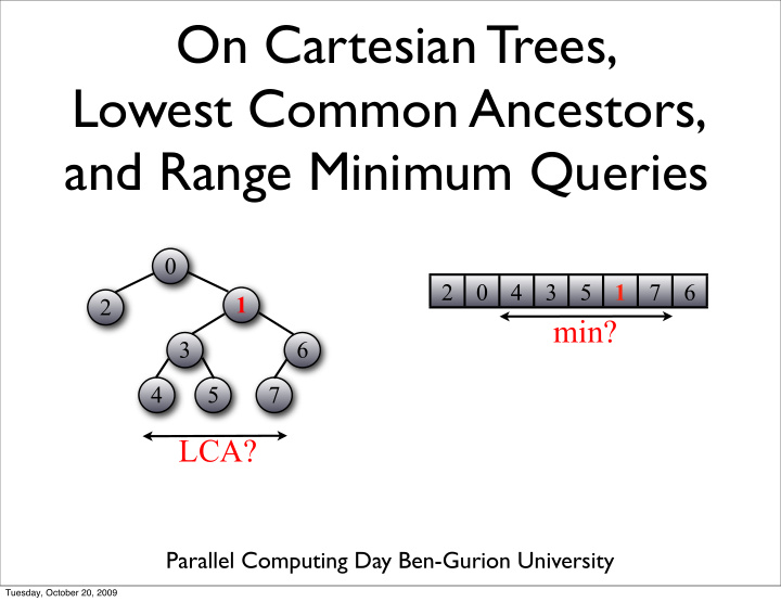 on cartesian trees lowest common ancestors and range
