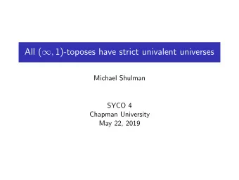 All (  , 1)-toposes have strict univalent universes  Michael Shulman  SYCO 4  Chapman University