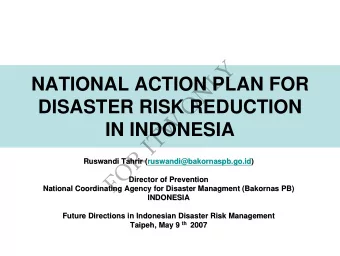Y  L  NATIONAL ACTION PLAN FOR  N  O  DISASTER RISK REDUCTION  W  IN INDONESIA  T  I  R  Ruswandi