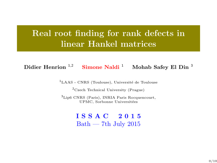 real root finding for rank defects in linear hankel