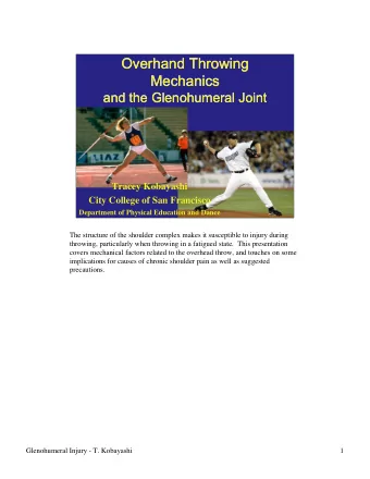 Overhand Throwing  Overhand Throwing  Mechanics  Mechanics  and the Glenohumeral Joint  and the
