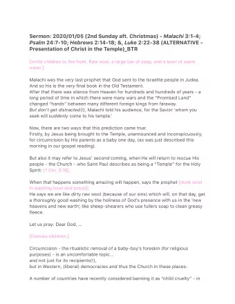 Sermon: 2020/01/05 (2nd Sunday aft. Christmas) - Malachi 3=1-4; Psalm 24=7-10; Hebrews 2=14-18;