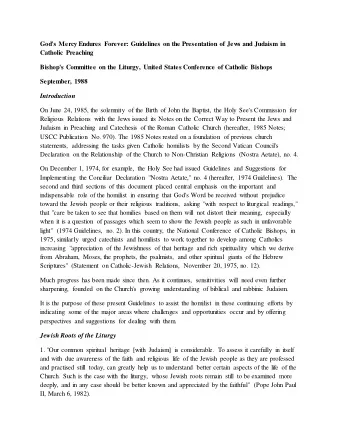 God's Mercy Endures Forever: Guidelines on the Presentation of Jews and Judaism in  Catholic