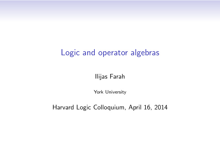 logic and operator algebras
