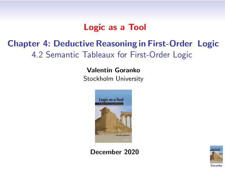 logic as a tool chapter 4 deductive reasoning in first