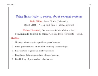 Using linear logic to reason about sequent systems  Dale Miller, Penn State University  (Sept 2002: