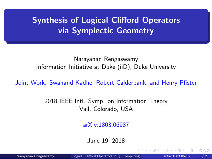 synthesis of logical clifford operators via symplectic