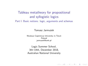 Tableau metatheory for propositional  and syllogistic logics  Part I: Basic notions: logic,