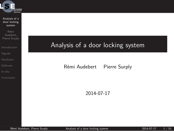 analysis of a door locking system