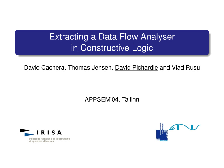extracting a data flow analyser in constructive logic