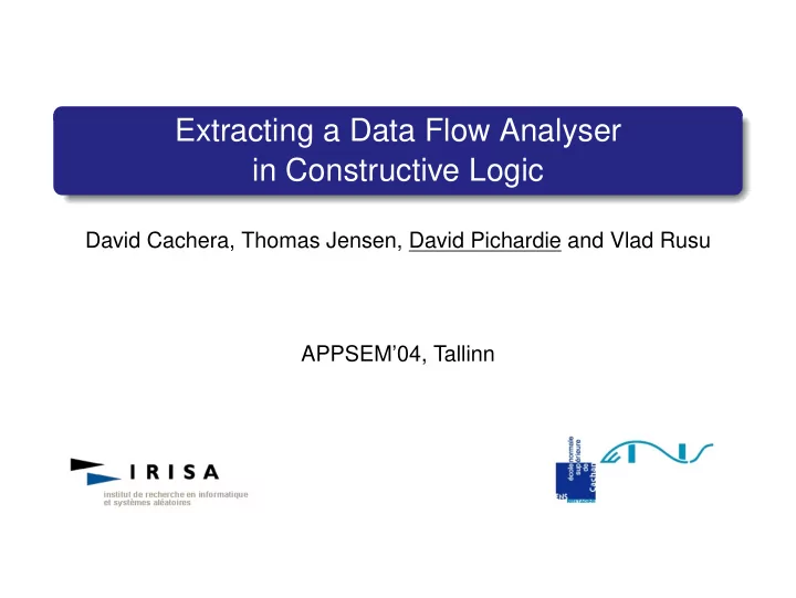 extracting a data flow analyser in constructive logic