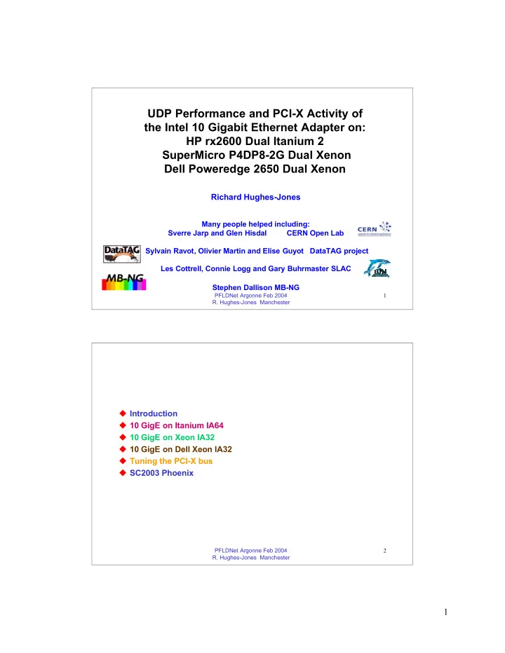 udp performance and pci x activity of the intel 10
