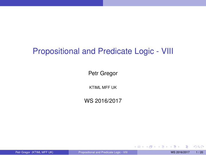 propositional and predicate logic viii