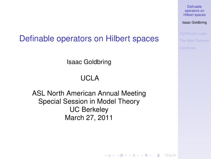 definable operators on hilbert spaces