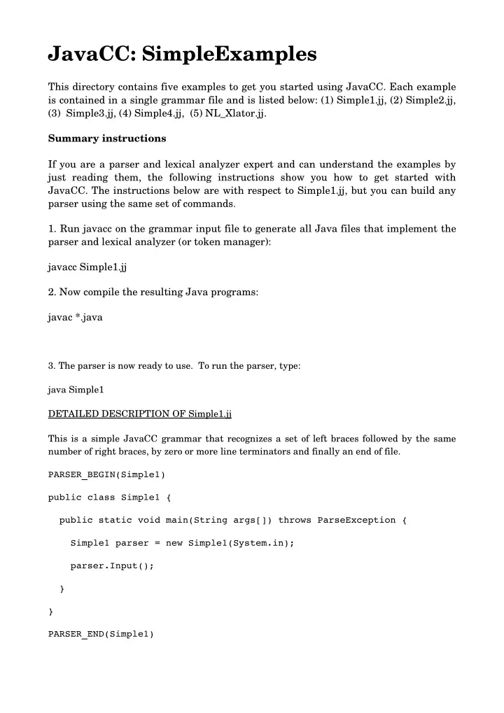 javacc simpleexamples