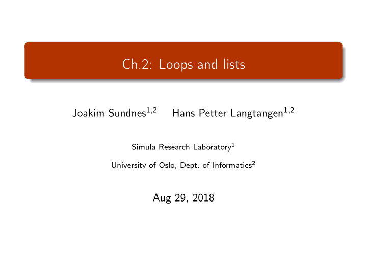 ch 2 loops and lists