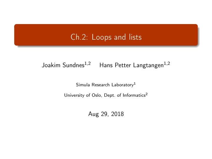ch 2 loops and lists