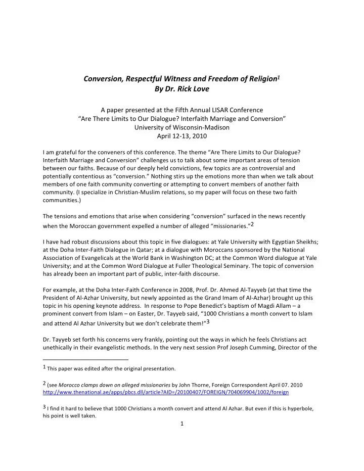 conversion respectful witness and freedom of religion 1