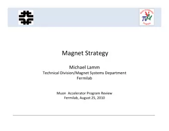 Magnet Strategy Michael Lamm Technical Division/Magnet Systems Department  Fermilab Muon