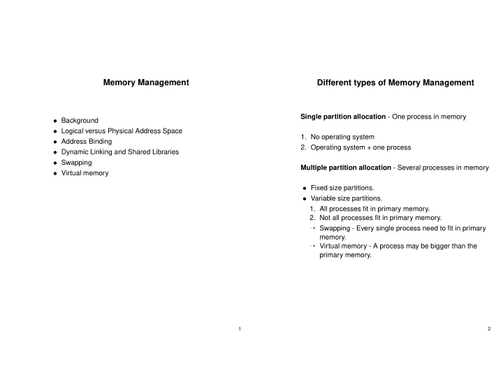 memory management different types of memory management