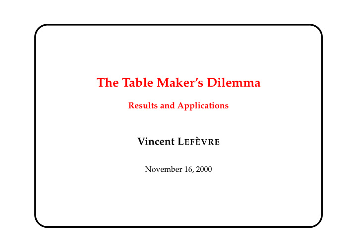 the table maker s dilemma
