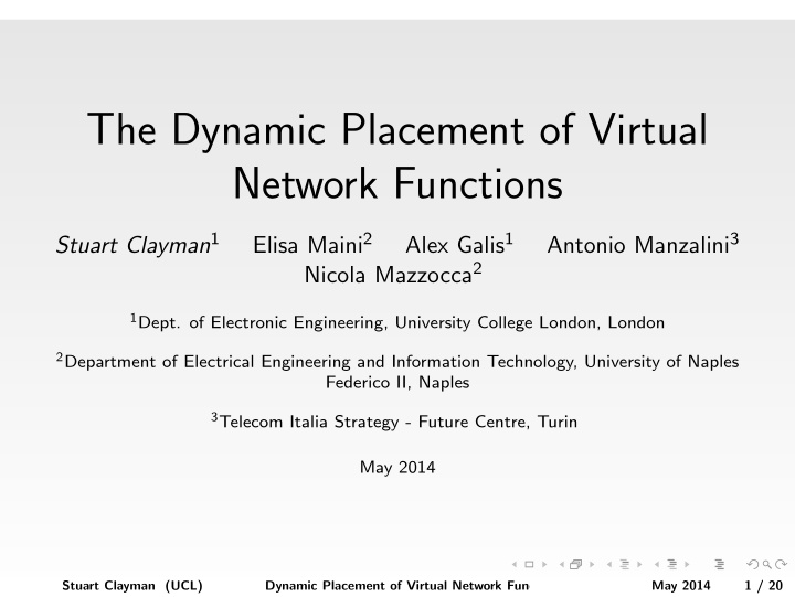 the dynamic placement of virtual network functions