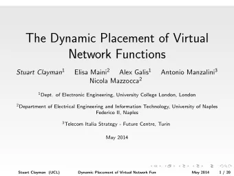 The Dynamic Placement of Virtual  Network Functions Stuart Clayman 1 Elisa Maini 2 Alex Galis 1