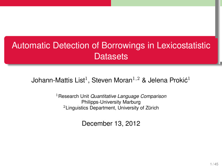 automatic detection of borrowings in lexicostatistic