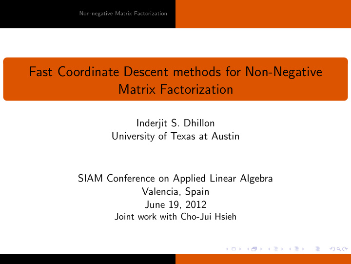 fast coordinate descent methods for non negative matrix