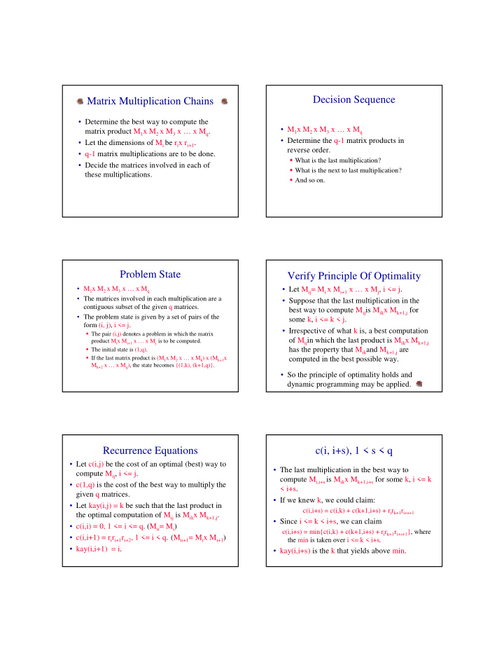 decision sequence matrix multiplication chains