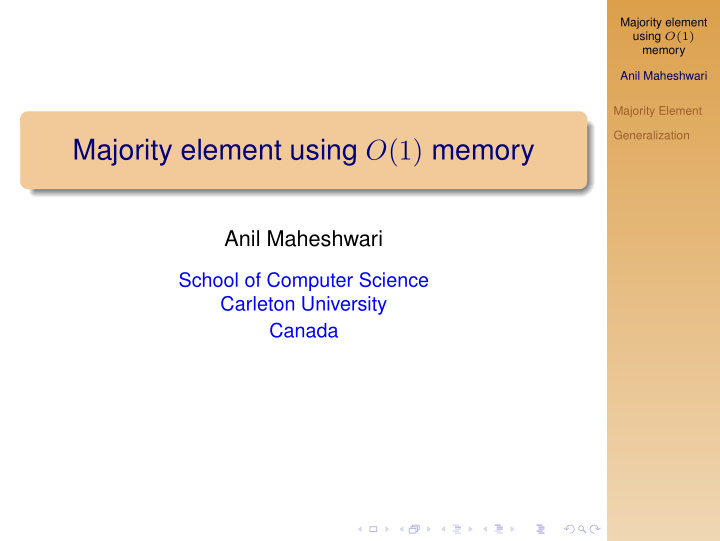 majority element using o 1 memory