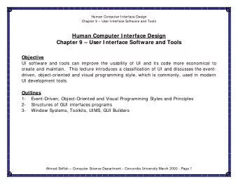 Human Computer I nterface Design  Chapter 9  User I nterface Software and Tools  Objective  UI