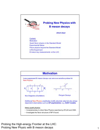 Motivation  Loop-suppressed B meson decays can serve as sensitive probes for  New Physics:  New  W