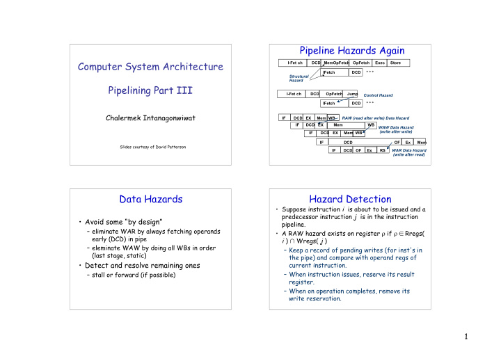 pipeline hazards again computer system architecture