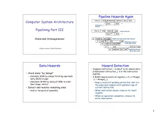 Pipeline Hazards Again  Computer System Architecture  I-Fet ch        DCD   MemOpFetch   OpFetch
