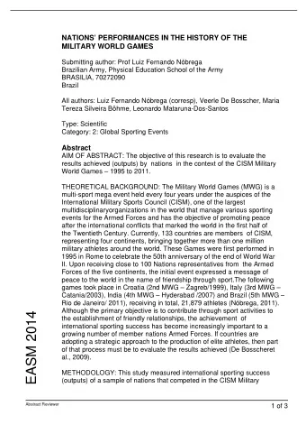 EASM 2014  the establishment of friendly relationships, the achievement  of  international sporting