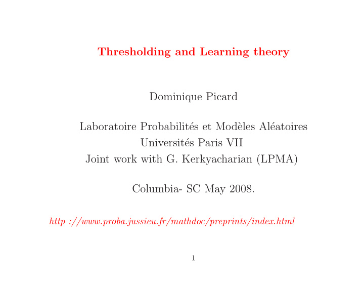 thresholding and learning theory dominique picard