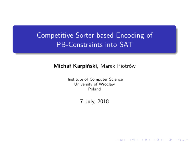 competitive sorter based encoding of pb constraints into