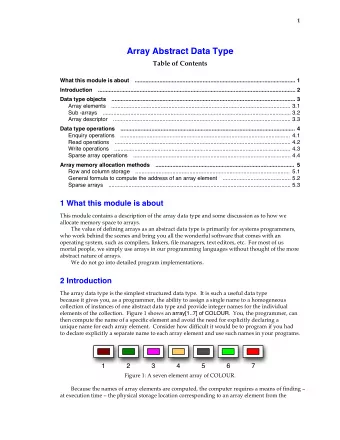 Array Abstract Data Type  Table of Contents  What this module is about