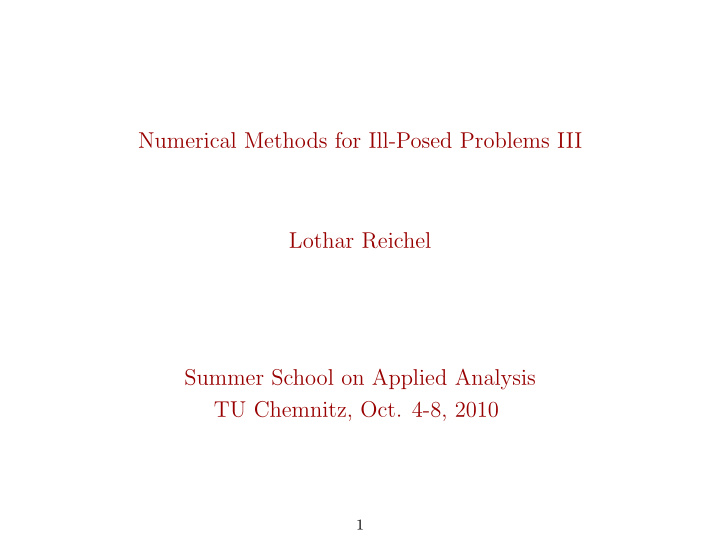 numerical methods for ill posed problems iii lothar