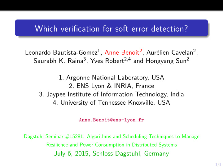 which verification for soft error detection