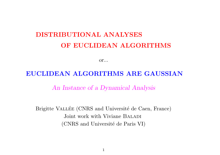 distributional analyses of euclidean algorithms