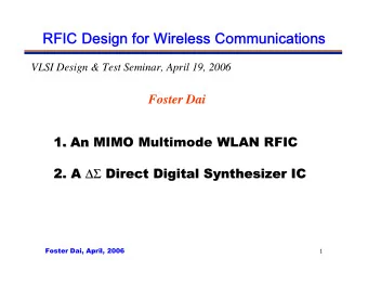 RFIC Design for Wireless Communications  RFIC Design for Wireless Communications  VLSI Design &amp;