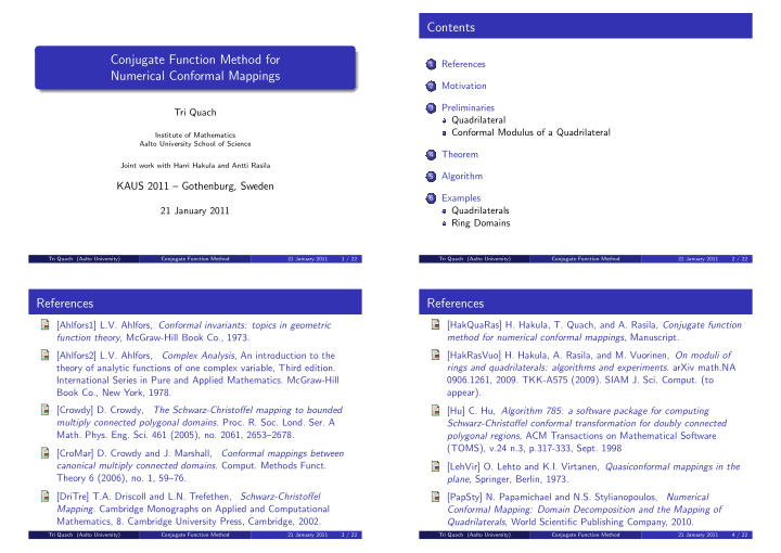 contents conjugate function method for