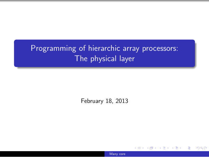 programming of hierarchic array processors the physical