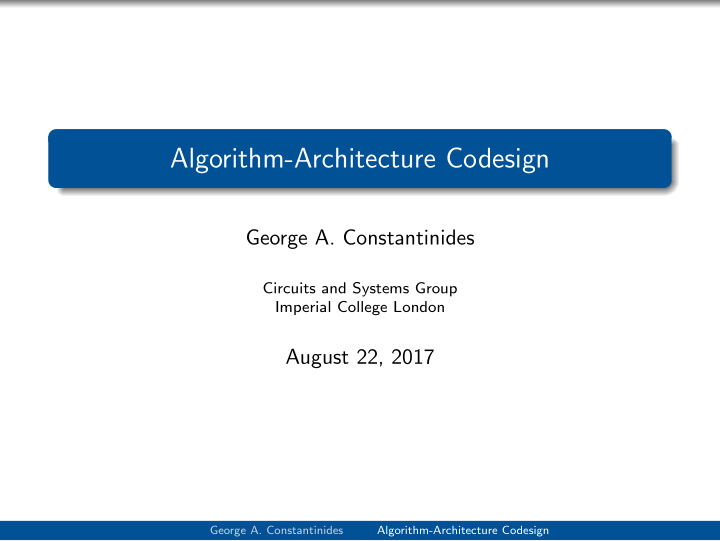 algorithm architecture codesign