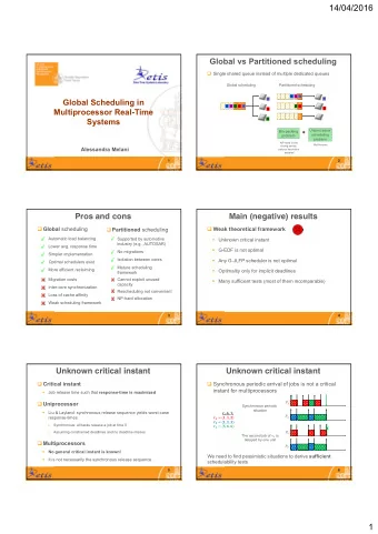 14/04/2016  Global vs Partitioned scheduling  Single shared queue instead of multiple dedicated