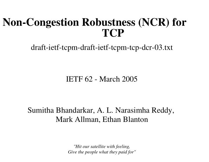 non congestion robustness ncr for tcp