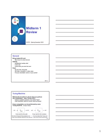Midterm 1  Review  CS270 - Spring Semester 2019  1  General  Bring student ID card  Must have it