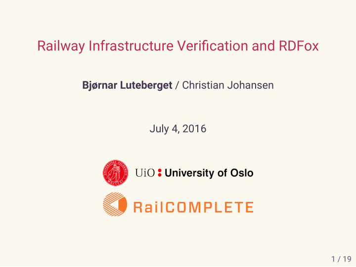 railway infrastructure verifjcation and rdfox